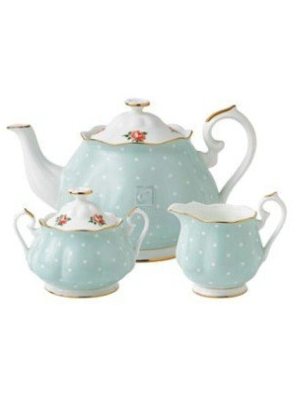 348$ Royal Albert Old Country Roses Polka Rose 3 Piece Tea Set Green